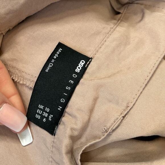 ASOS dress pants khaki wide leg high rise pockets elastic waist SZ 6-small flaw - Picture 4 of 10